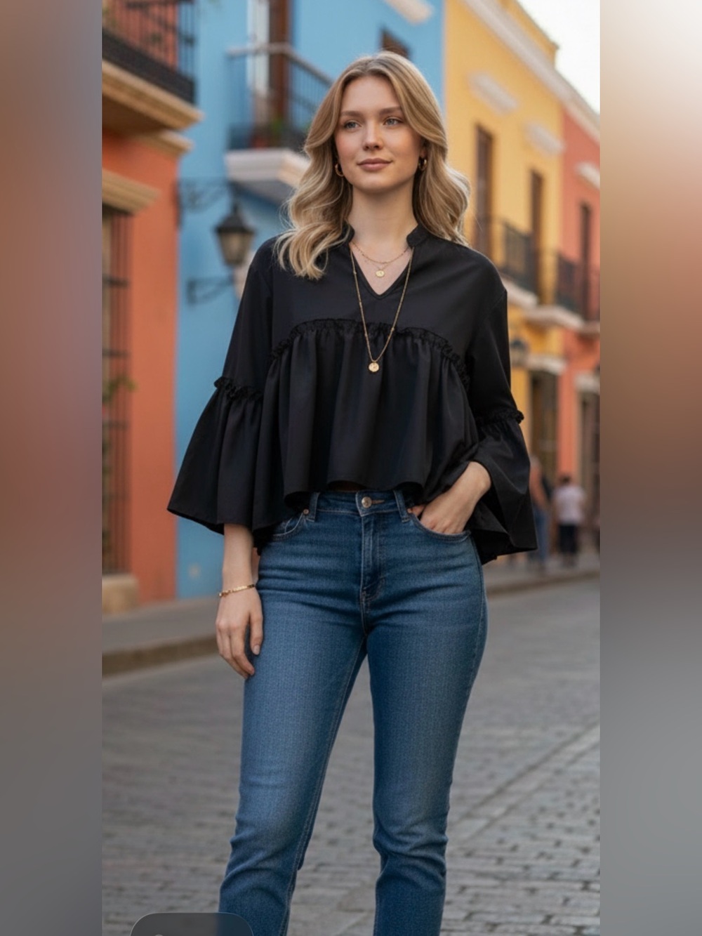 Boutique 9 Black Ruffle Peplum Tunic Top